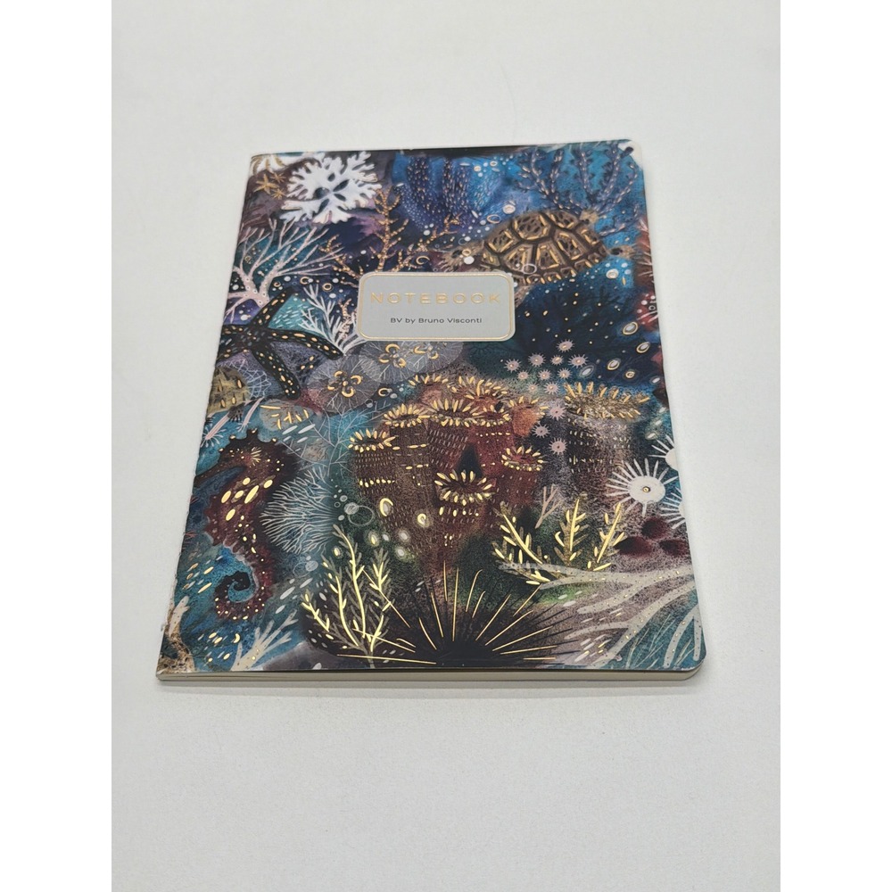 Bruno Visconti Lined Notebook Underwater Coral Reef Gold Foil Seahorse Turtle